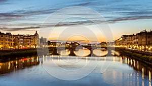 night view with Bridge Ponte santa trinita,Florence,Italy-panoramic image