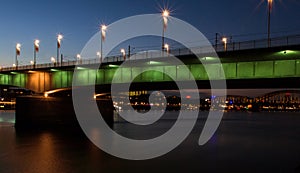 Night view of the bridge from the river, Cologne city