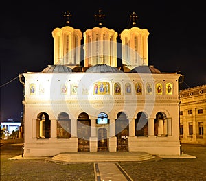 Night view of the Bucharest metropolitan church