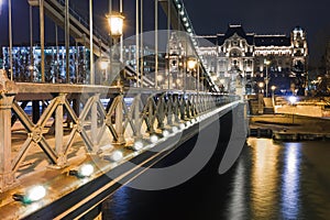 Night view of Budapest. Panorama cityscape of famous tourist destination with Danube and bridges. Travel illuminated landscape in