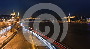 Night view of Budapest. Panorama cityscape of famous tourist destination with Danube, parliament and bridges. Travel illuminated