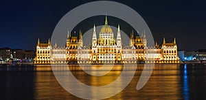 Night view of Budapest. Panorama cityscape of famous tourist destination with Danube, parliament and bridges. Travel illuminated