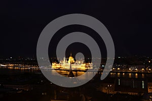 Night view of the building of the hungarian parliament in Budapest.