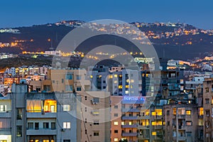 Night view of buildings in Beirut of Lebanon with background of mountain