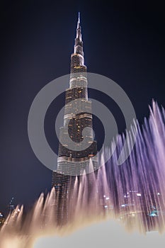 Night view of the Burj Khalifa skyscraper in Dubai which is the world tallest building....IMAGE