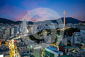 Night view of busan with busan tower in korea