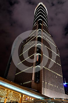 Night view of business building in Shanghai, China