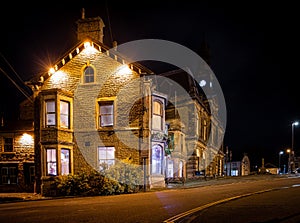 Night view of Buxtob, a spa town in Derbyshire, in the East Midlands region of England