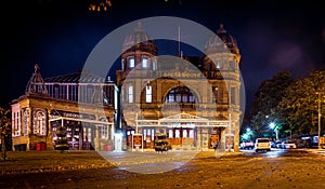 Night view of Buxtob, a spa town in Derbyshire, in the East Midlands region of England