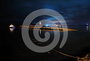 Night view of Calen floating dock, Calen, Chiloe, Chile