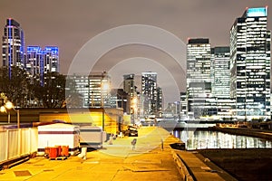 Night view of Canary Wharf financial district