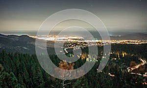 night view of carson city nevada from tahoe mountains