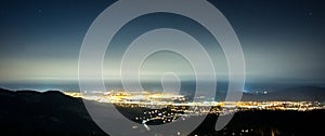 night view of carson city nevada from tahoe mountains