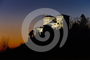 Night view of the Castle of Cassacco near Udine during the blue hour
