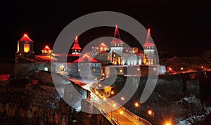 Night view of the castle Kamyanets-Podilsky