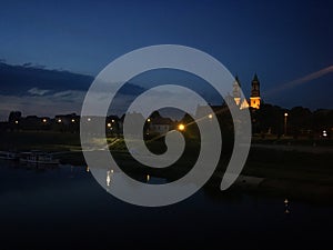 Night view castle in Pozna?, Poland, June 2019 photo