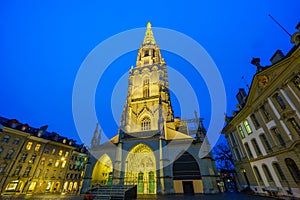 Night view of the cathedral (Berner Munster), Bern