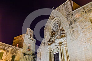 Night view of the Cathedral in historic center of Otranto