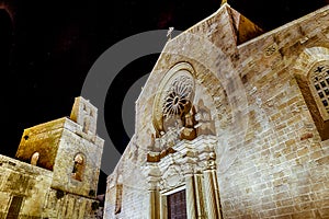 Night view of the Cathedral in historic center of Otranto