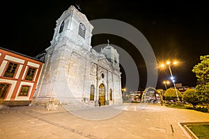 Night view of the Cathedral of Huancayo in Peru photo