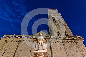 Night view of the cathedral of Saint Lawrence in Trogir, Croatia