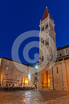 Night view of the cathedral of Saint Lawrence in Trogir, Croatia