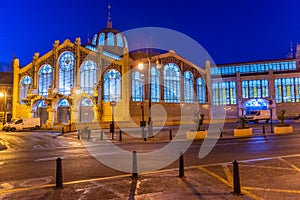 Night view of central market in Valencia, Spain