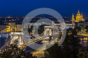 Night view of the Chain Bridge in Budapest