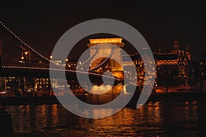 Night view of the Chain Bridge in Budapest