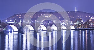Night view of Charles Bridge in Prague, Czech Republic