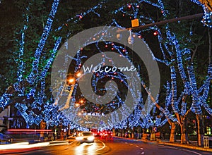 Night view of China Hangzhou City street with beautiful lights