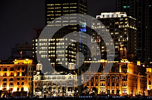 Night view of China Shanghai Bund buildings