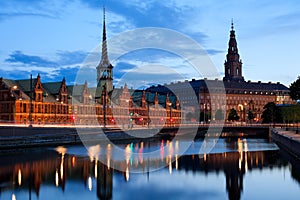 Night view on Christiansborg Palace in Copenhagen