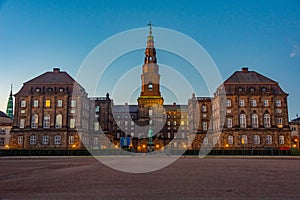 Night view of the Christiansborg Slot Palace in Copenhagen, Denm photo