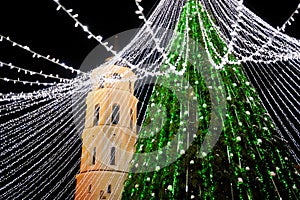 Night view of the Christmas tree in Vilnius, Lithuania. Celebrating Xmas holidays in Baltic states.