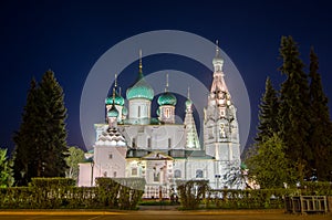 Night view of the Church of Elijah the Prophet in Yaroslavl, Russia.