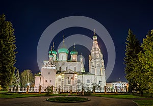 Night view of the Church of Elijah the Prophet in Yaroslavl, Russia.