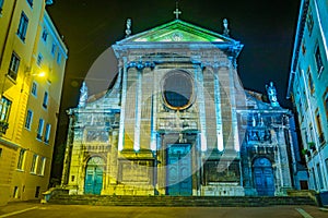 Night view of church of saint Just in the french city Lyon