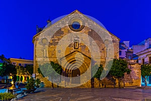 Night view of church of San Dionisio in Jerez de la Frontera in Spain photo