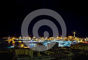 Night view of the city of Genoa, Italy/ Genoa landscape/ Genoa Skyline/ port/ lighthouse/ night/ lights