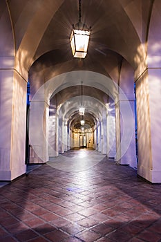 Night view of the City Hall colonnade, Pasadena