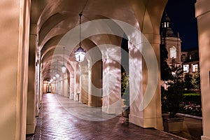 Night view of the City Hall colonnade, Pasadena