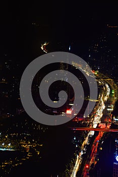 Night view of city road and overpass in Nanning, Guangxi, China