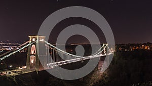 Night view of Clifton Suspension Bridge Bristol England