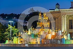 Night view of Colchis Fountain in Kutaisi, Georgia photo