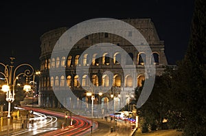 Night view of the Colosseo in Rome
