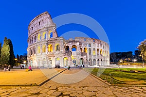 Night view of Colosseum in Rome in Italy