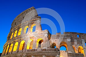 Night view of Colosseum in Rome, Italy. Rome architecture and landmark. Rome Colosseum is one of the main attractions of Rome and