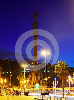 Night view of Columbus monument.