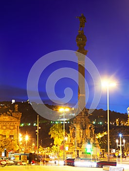 Night view of Columbus monument. Barcelona